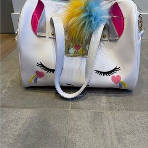 Very Good Condition White Unicorn Bag with Colorful Pom Pom